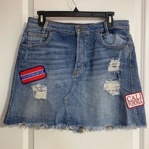 Guess 90s Patchwork Ripped Mini Cotton Pockets Zipper Denim Jean Skirt Size 30